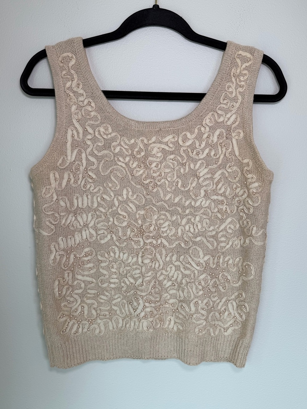 Vintage Knit Embellished Boho Chic Cottage Fairy Pearl Tank Top